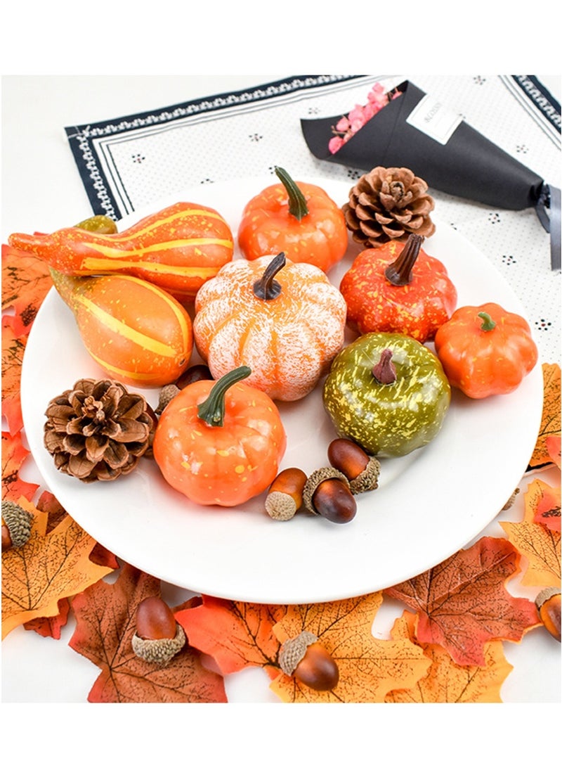TAPIT 50PCS/Set Autum Simulated Pumpkins Decor Set, Mini Artificial Pumpkins Fall Leaves Acorns Decorations for Home, Fake Pumpkins Fall Decoration Set for Halloween, Thanksgiving and Wedding - Image 1
