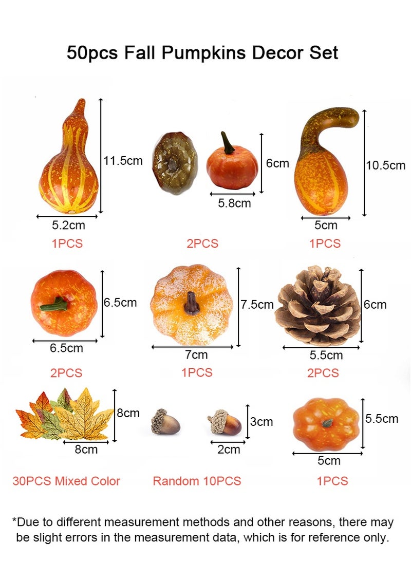 TAPIT 50PCS/Set Autum Simulated Pumpkins Decor Set, Mini Artificial Pumpkins Fall Leaves Acorns Decorations for Home, Fake Pumpkins Fall Decoration Set for Halloween, Thanksgiving and Wedding - Image 5