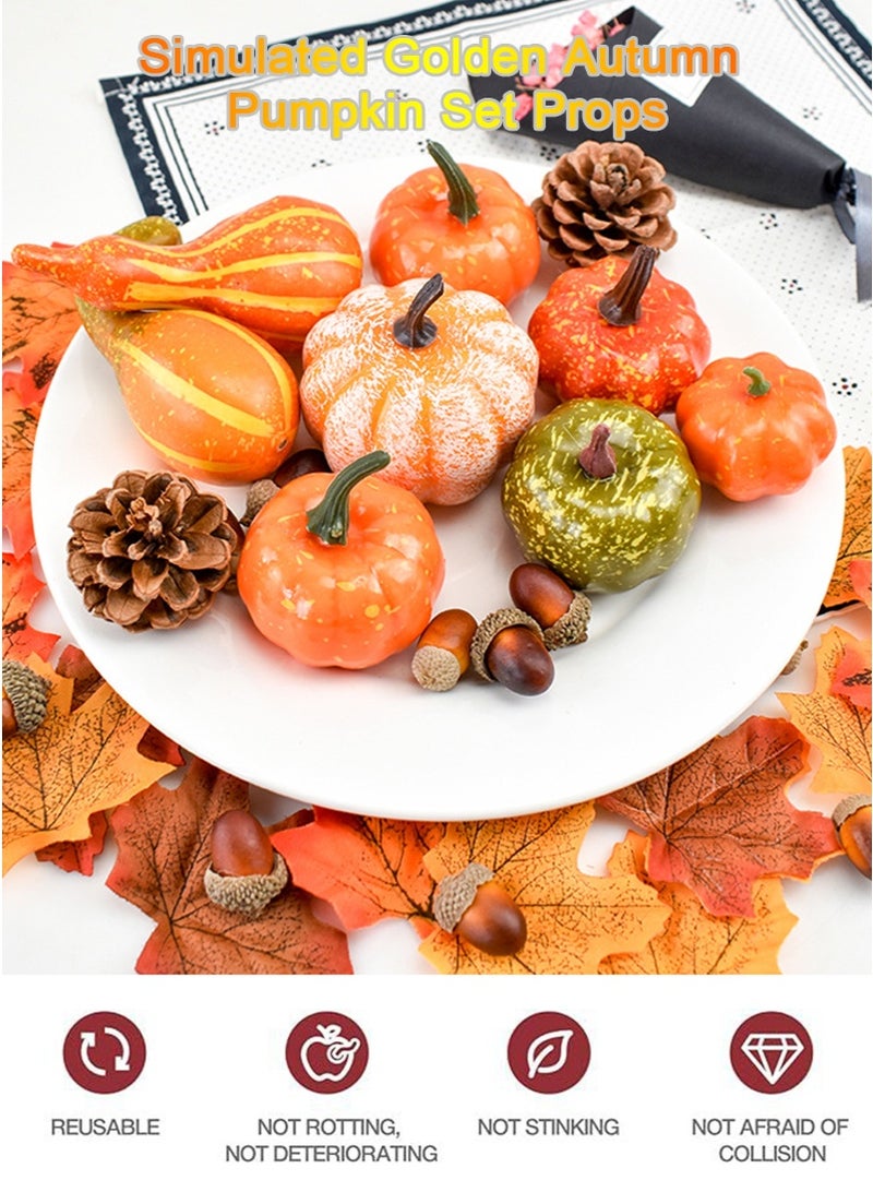 TAPIT 50PCS/Set Autum Simulated Pumpkins Decor Set, Mini Artificial Pumpkins Fall Leaves Acorns Decorations for Home, Fake Pumpkins Fall Decoration Set for Halloween, Thanksgiving and Wedding - Image 3