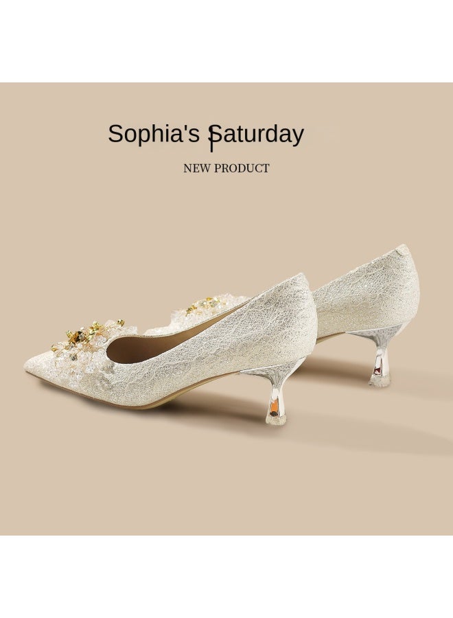 SAFIYA Saturday Women's Shoes 2025 New Collection, Shallow Toe Pointed High Heel Wedding Shoes, Spring And Autumn Elegant High-end Single Shoes - Image 3