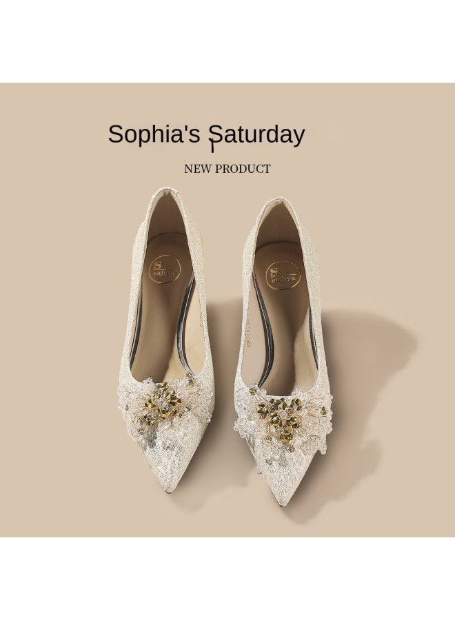 SAFIYA Saturday Women's Shoes 2025 New Collection, Shallow Toe Pointed High Heel Wedding Shoes, Spring And Autumn Elegant High-end Single Shoes - Image 5