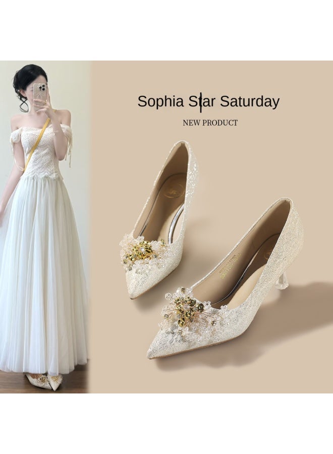 SAFIYA Saturday Women's Shoes 2025 New Collection, Shallow Toe Pointed High Heel Wedding Shoes, Spring And Autumn Elegant High-end Single Shoes - Image 4