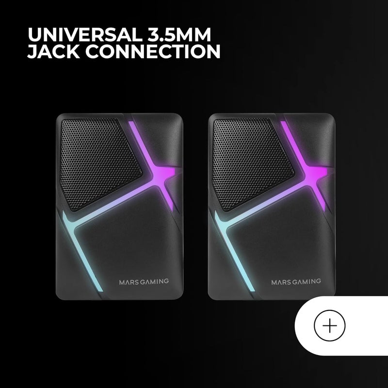 MARS GAMING MARSGAMING MS-H, RGB Flow Gaming Speaker, Inverted Drivers and 10 W 3D Surround Sound, Compact Speaker with Volume Control, Universal 3.5 mm Jack Connection, Black - Image 5