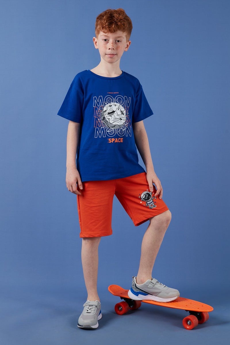 Lela Cotton Regular Fit Crew Neck Top and Bottom Set with Shorts Boy's Suit 6212008 - Image 1