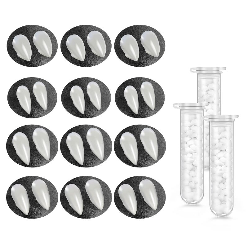 Tavery 12 Pairs Vampire Teeth for Cosplay-4 Size Fake Fangs with 3 Tube Solid Adhesive for Halloween Props, Anime Party Dress Up Costume Masquerade Accessory Gift for Christmas Party - Image 1