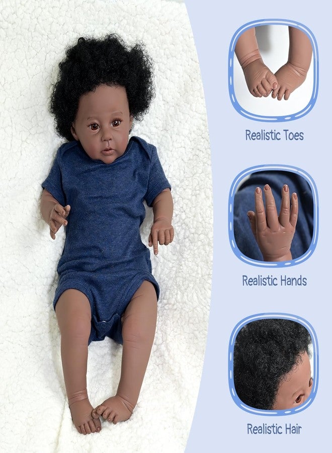 GYCV Lifelike Black Reborn Baby Dolls Boy 20 Inch Realistic Newborn Doll Brown Skin African American Baby Doll Curly Hair Toddler Baby Dolls that Look Real Reborn Babies Toys Gift for Kids - Image 5