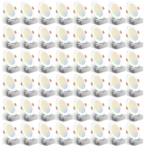 Amico 48 Pack 6 Inch 5CCT Ultra-Thin LED Recessed Light with Junction Box, 2700K/3000K/3500K/4000K/5000K Selectable, 12W Eqv 110W 1050LM Brightness Dimmable Canless Wafer Downlight, ETL & FCC - Image 1