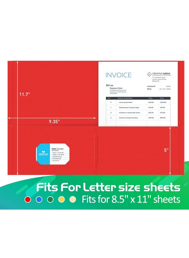 HERKKA Two Pocket Folder Herkka 125 Pack 2 Pocket Folders With Business Card Slot Letter Size Paper Folders Designed For Office And Classroom Use Assorted 5 Colors - Image 5
