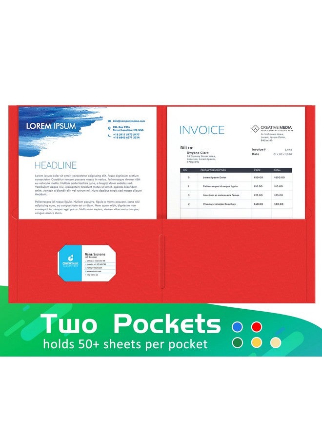 HERKKA Two Pocket Folder Herkka 125 Pack 2 Pocket Folders With Business Card Slot Letter Size Paper Folders Designed For Office And Classroom Use Assorted 5 Colors - Image 2