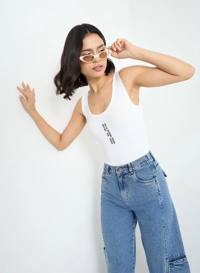 ستايلي Styli White Fitted Embroidered Tank