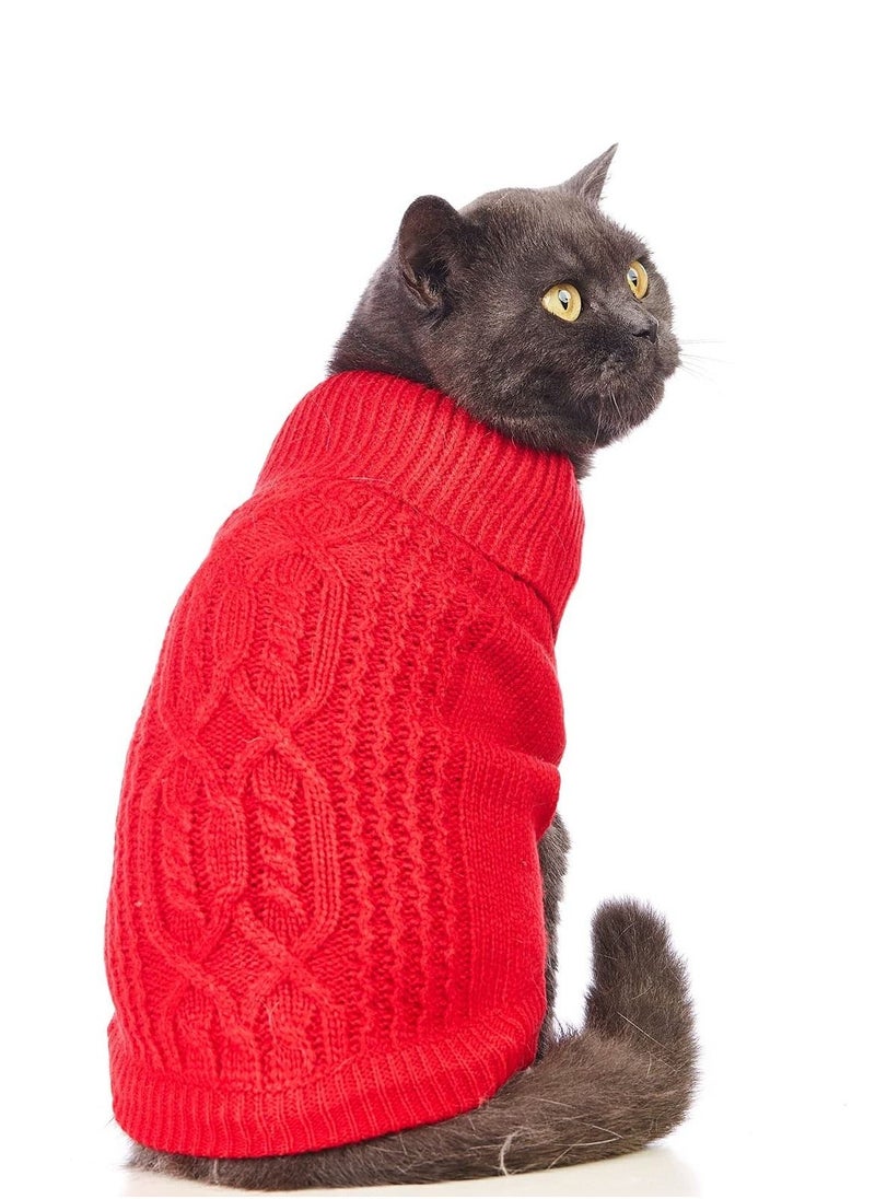 Cats Knitted Sweaters Turtleneck Knitted Sleeveless Cat Clothes Warm Winter Kitten Clothes Outfits for Cats or Small Dogs in Cold Season Red M  - Image 2