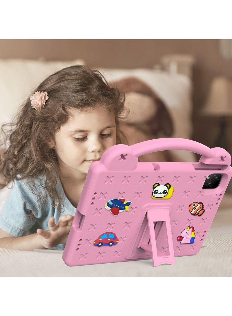 VKL Kids Case Compatible with Infinix Xpad 11 inch (2024) X1101, [Kids Friendly] DIY Cute Cartoon Stickers Lightweight EVA Shockproof Handle Stand Protective Cover (Pink) - Image 4