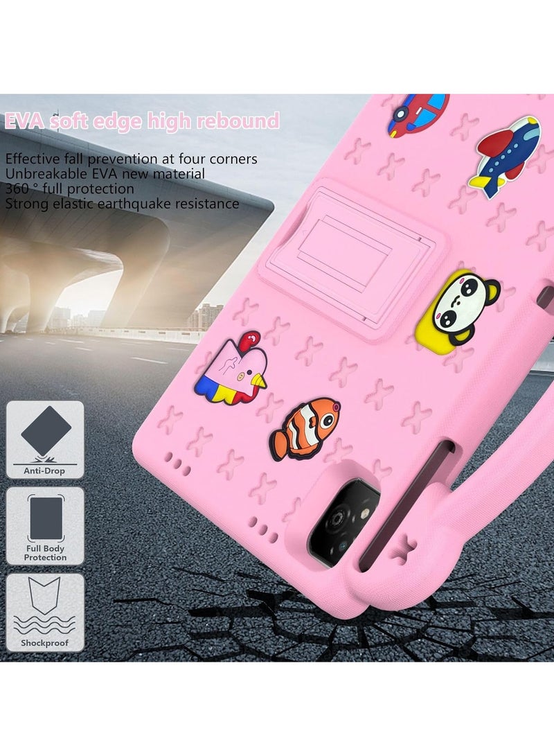 VKL Kids Case Compatible with Infinix Xpad 11 inch (2024) X1101, [Kids Friendly] DIY Cute Cartoon Stickers Lightweight EVA Shockproof Handle Stand Protective Cover (Pink) - Image 5
