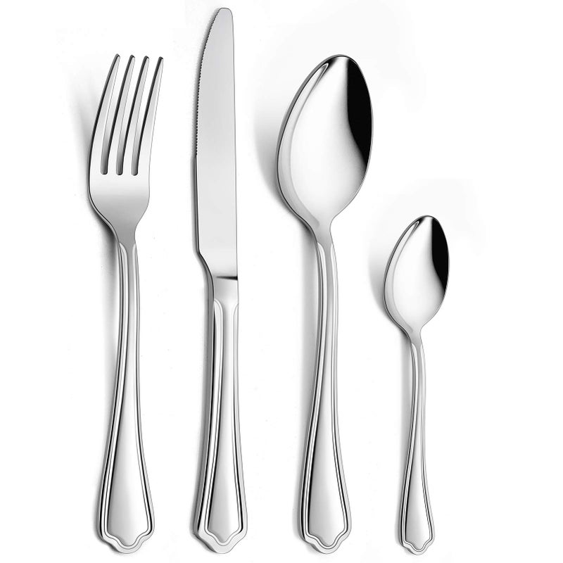 Cutlery Set Homikit Stainless Steel Flatware Silverware Set with Scalloped Edge 16 Piece Service for 4 Fork Knife Spoon Set Ideal for Home UsePartyWedding Mirror Finished  Dishwasher Safe