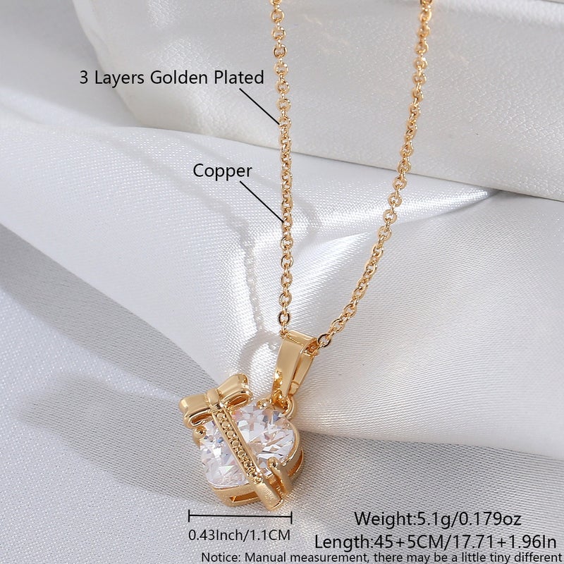 Red Heart Zircon Cross Crown Pendant Necklace for Women, Copper Gold Plated, Fashion Choker Chain - Gold Plated White Heart NA14-2