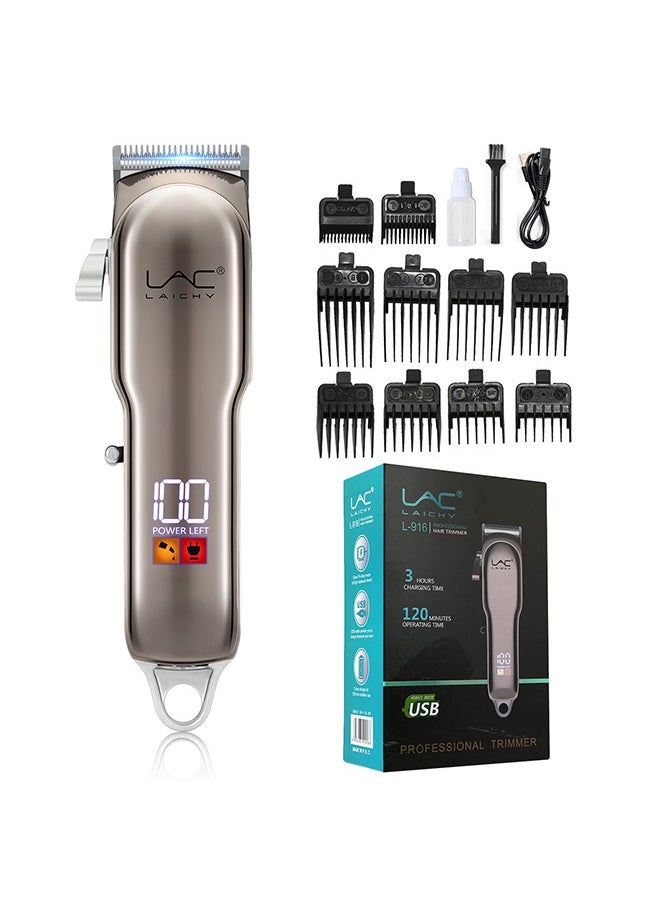 LAC - Hair Clippers for Men Hair Trimmer Beard Trimmer for Men Razor Kit - Gold Rechargeable USB Professional Cordless Hair Clippers for Men with LED Display for Barber - Image 1