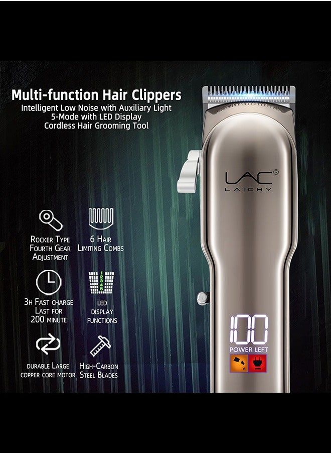LAC - Hair Clippers for Men Hair Trimmer Beard Trimmer for Men Razor Kit - Gold Rechargeable USB Professional Cordless Hair Clippers for Men with LED Display for Barber - Image 1