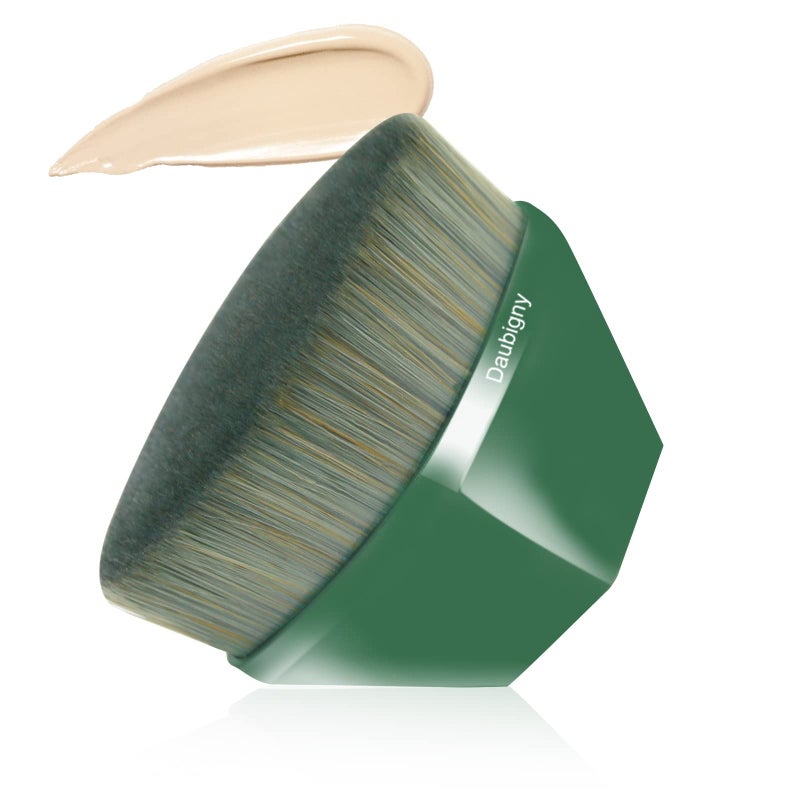 Foundation Makeup Brush Flat Top Kabuki Brush Hexagon Face Blush Liquid Powder Foundation Brush for Blending Liquid Cream or Flawless Powder Cosmetics with Bonus Protective Case Green