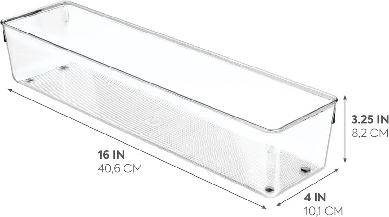 iDesign Linus Large Drawer Organizer Tray - Clear Plastic, 4" x 16" x 3" - Image 2
