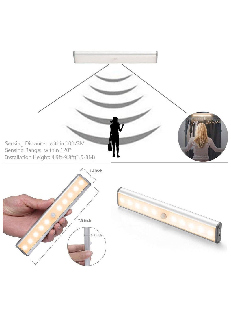 Motion Sensor Light Bar Night Light for Room, Stick-on Anywhere Wireless Battery Operated 10 LEDs Closet Lights Wardrobe Lighting LED Light(Warm White, 3 Pack) - Image 2