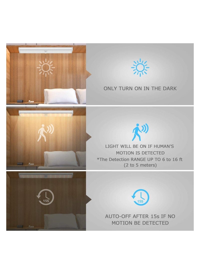 Motion Sensor Light Bar Night Light for Room, Stick-on Anywhere Wireless Battery Operated 10 LEDs Closet Lights Wardrobe Lighting LED Light(Warm White, 3 Pack) - Image 3