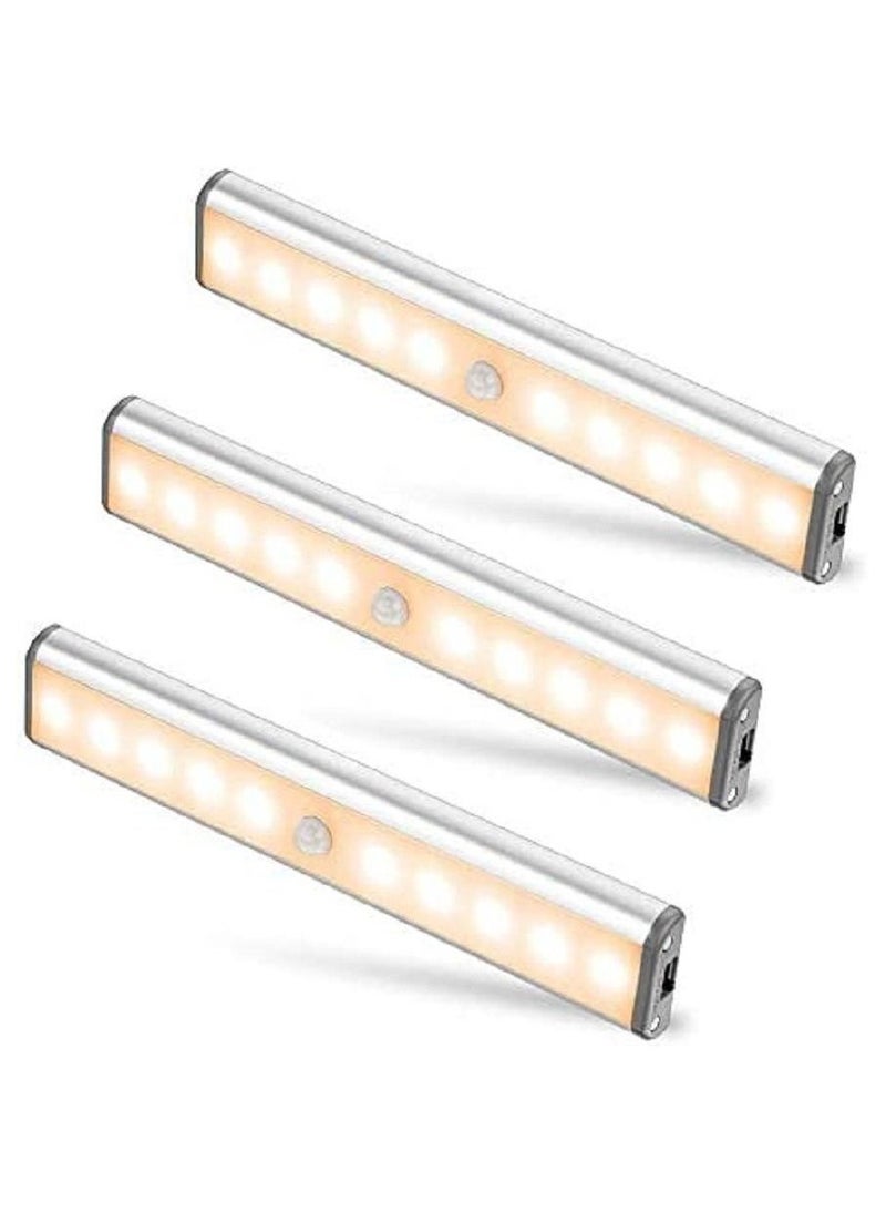 Motion Sensor Light Bar Night Light for Room, Stick-on Anywhere Wireless Battery Operated 10 LEDs Closet Lights Wardrobe Lighting LED Light(Warm White, 3 Pack) - Image 1