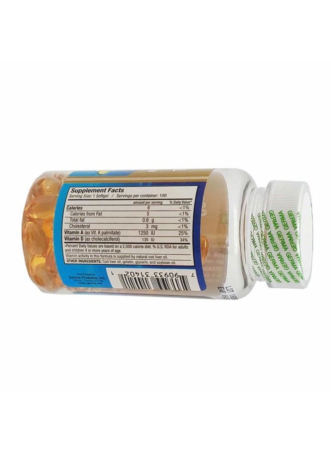 Germa Aceite De Higado De Bacalao Capsules 100's Pure Norwegian Cod Liver Oil GERMA  - Image 3