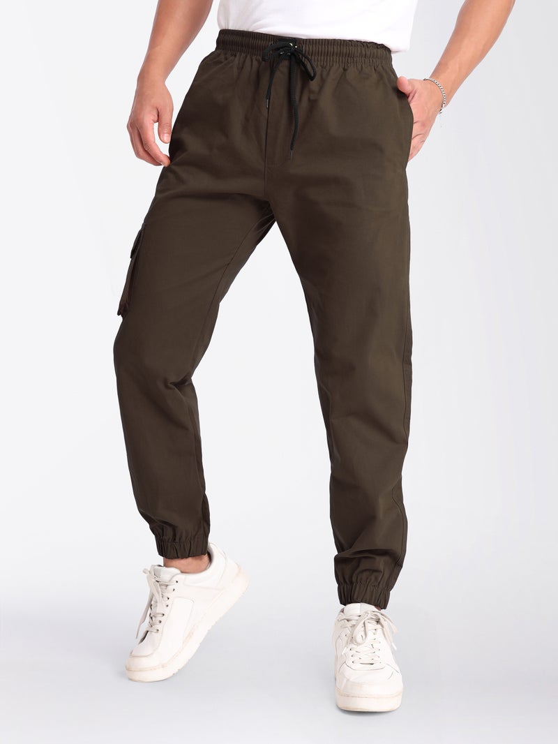 Beyoung Coffee Brown Cotton Cargo Joggers - Image 1