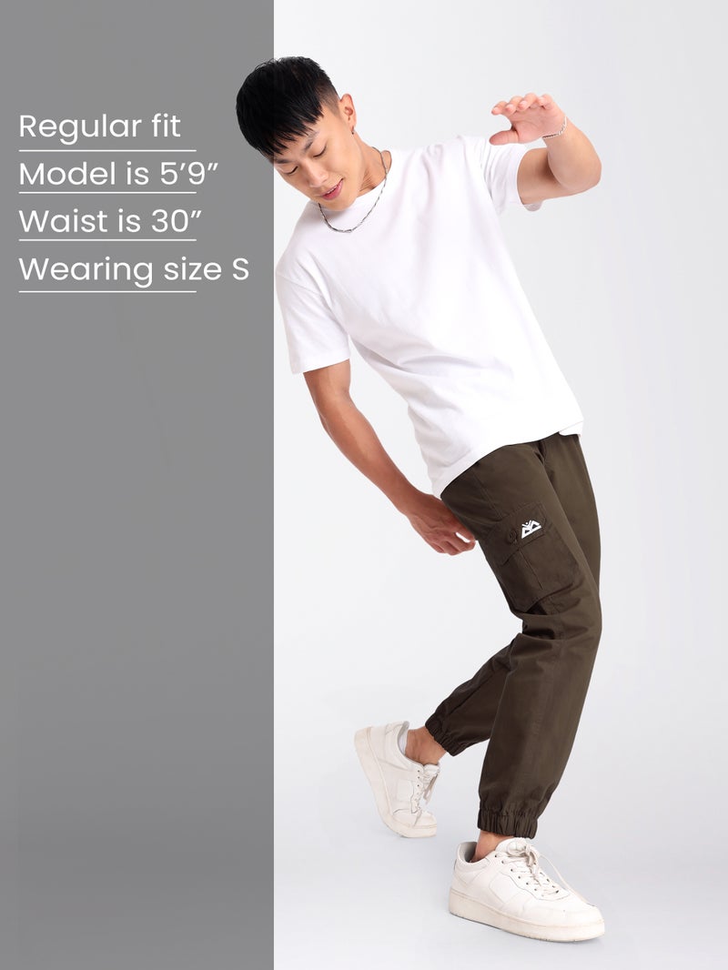 Beyoung Coffee Brown Cotton Cargo Joggers - Image 3