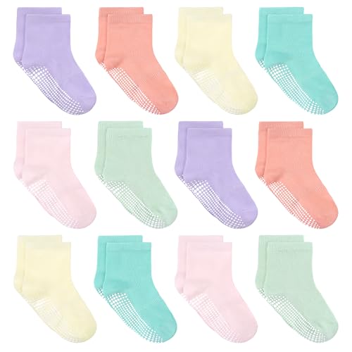 Tphon Toddler Socks, Baby Non Slip Socks for Boys Girls 12 Pairs Kids Infants Children Sock 7-10 Years - Image 1