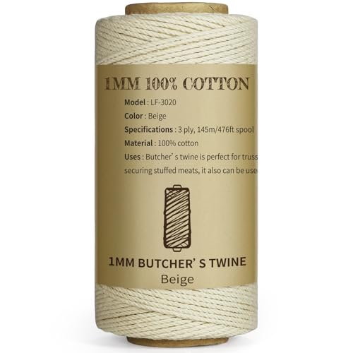 TJMOREE TJ.MOREE Butchers Twine, 3Ply 145m/476 1mmThick Feet String Food Oven Safe Cotton Cooking Meat Rope Bakers Twine Fit to Parcel Sausage and Decorate Crafts (Beige) - Image 1