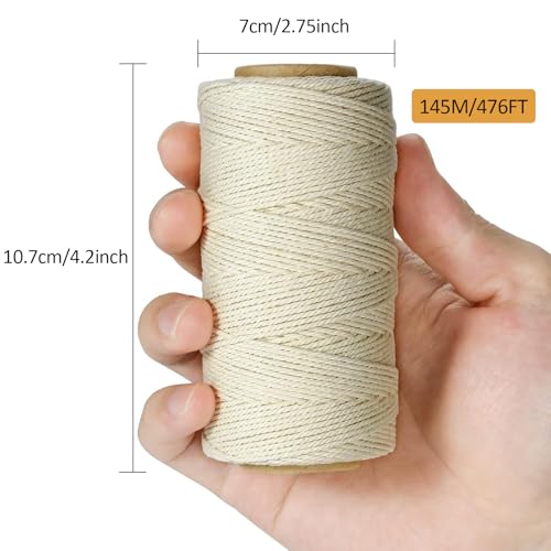 TJMOREE TJ.MOREE Butchers Twine, 3Ply 145m/476 1mmThick Feet String Food Oven Safe Cotton Cooking Meat Rope Bakers Twine Fit to Parcel Sausage and Decorate Crafts (Beige) - Image 2