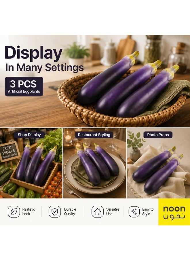 Realistic Artificial Eggplant Display Props 3 Piece Set - Image 3