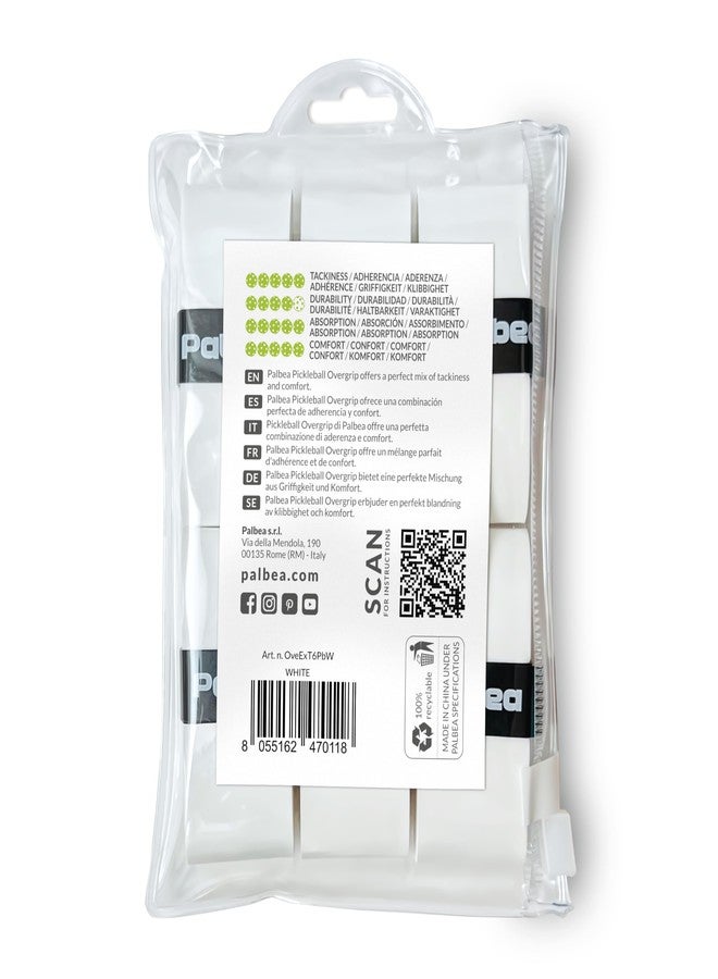 Palbea شريط بالبيا المحكم لمضرب بيكلبول - شريط أبيض لاصق للغاية لمقبض مضرب بيكلبول، عبوة من 6 قطع - امتصاص عالٍ للعرق وملمس ناعم مانع للانزلاق. ملحقات مصممة لتحسين شريط مقبض مضرب بيكلبول الخاص بك. - Image 2