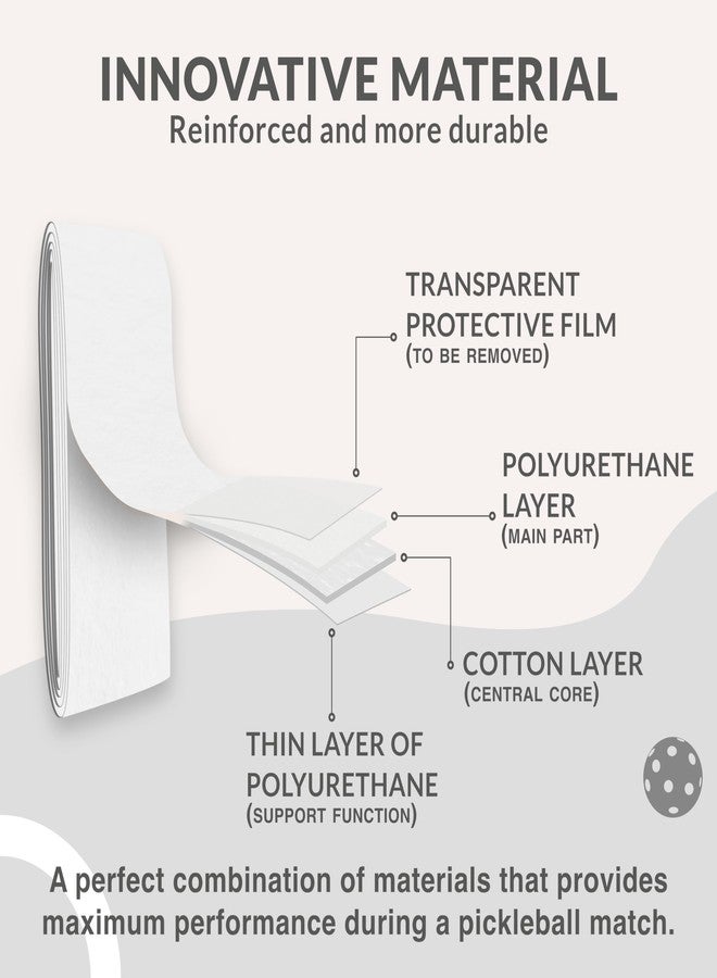 Palbea شريط بالبيا المحكم لمضرب بيكلبول - شريط أبيض لاصق للغاية لمقبض مضرب بيكلبول، عبوة من 6 قطع - امتصاص عالٍ للعرق وملمس ناعم مانع للانزلاق. ملحقات مصممة لتحسين شريط مقبض مضرب بيكلبول الخاص بك. - Image 4