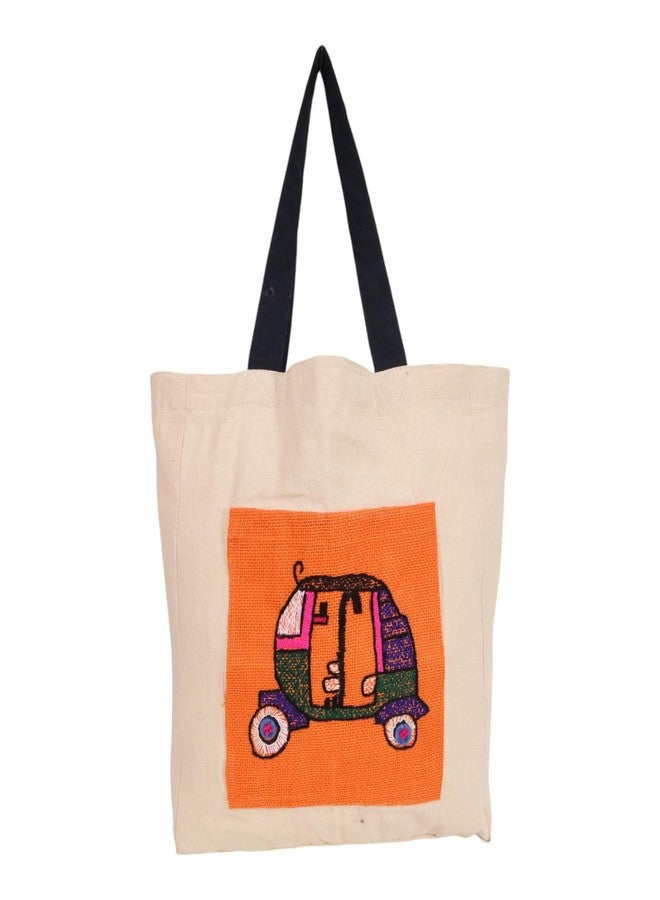 INDHA Auto Rickshaw Embroidered Cotton Canvas Tote Bag - A Stylish and Versatile Bag for Shopping, Everyday Use, and Cultural Flair - Image 1