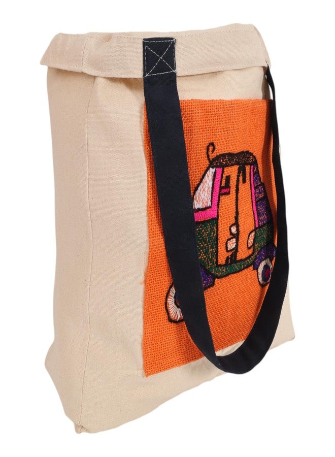 INDHA Auto Rickshaw Embroidered Cotton Canvas Tote Bag - A Stylish and Versatile Bag for Shopping, Everyday Use, and Cultural Flair - Image 5