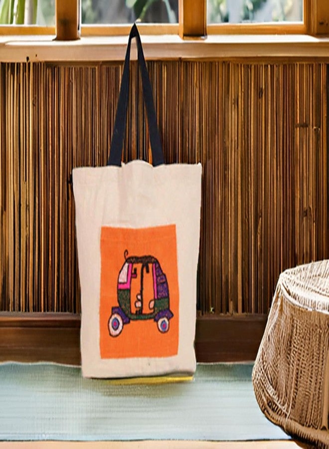 INDHA Auto Rickshaw Embroidered Cotton Canvas Tote Bag - A Stylish and Versatile Bag for Shopping, Everyday Use, and Cultural Flair - Image 3