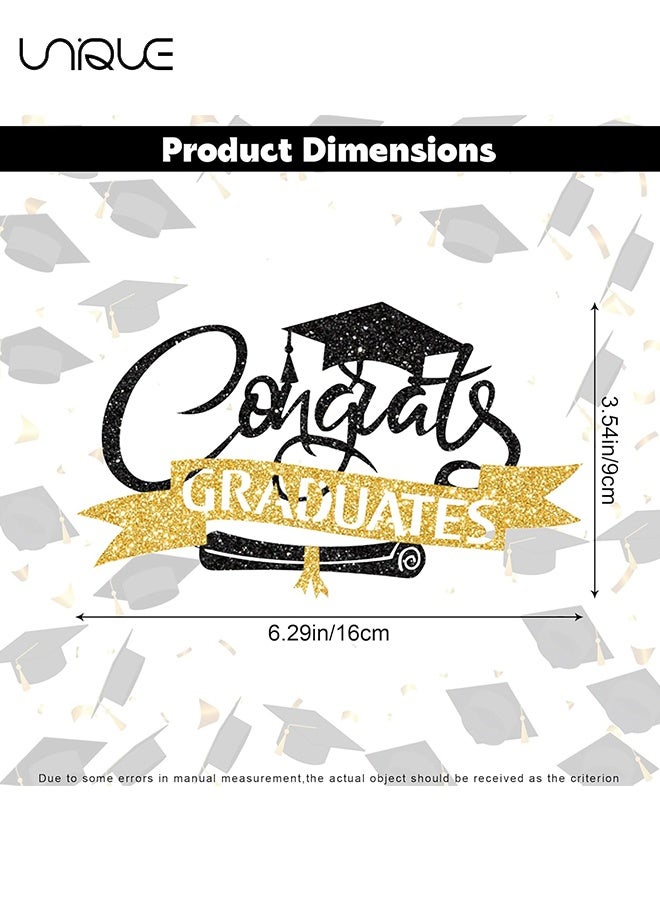 Unique 6PCS Congratulations Graduate Cake Toppers - 2 Styles - Sparkling Graduation Cap Cake Decorations - Graduation Theme Party Supplies - Suitable for Elementary/Middle/High School/College Graduation Parties - Black and Gold - Image 2