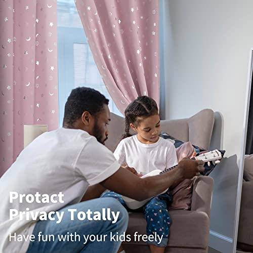 BGment Pink Curtains for Girls Bedroom, Short Star and Moon Blackout Curtains for Nursery, Thermal Insulated Room Darkening Kids Window Curtains with Grommet, 42 W x 54 L, 2 Panels, Light Pink - Image 4