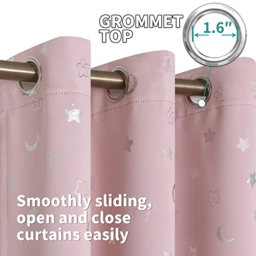 BGment Pink Curtains for Girls Bedroom, Short Star and Moon Blackout Curtains for Nursery, Thermal Insulated Room Darkening Kids Window Curtains with Grommet, 42 W x 54 L, 2 Panels, Light Pink - Image 5