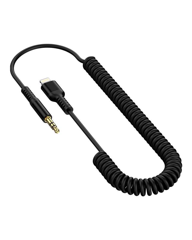 Haoano iPhone Aux Cord, Aux to 3.5mm Coiled Lightning Cable Auxiliar Audio Male Cable for iPhone 14 Pro Max 13 12 11 XS XR 8 Plus, Mfi Certified Apple Auxiliary Ox Wire for Car Home Stereo Speaker Headphone - Image 1