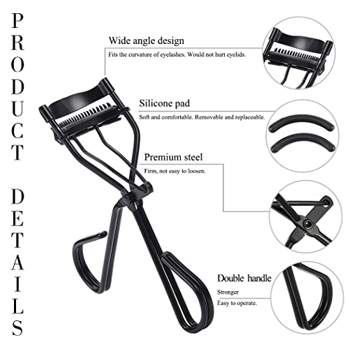 Uranian Eyelash Curlers with Built-in Comb Beauty Eyelashes Curlers Eyelash Cliper with 2 Replacement Silicone Refill Pads Premium Lash Curler Makeup Tool for Women and Girls (2 Black-Black Comb) - Image 2