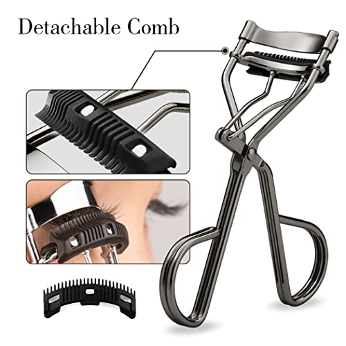 Uranian Eyelash Curlers with Built-in Comb Beauty Eyelashes Curlers Eyelash Cliper with 2 Replacement Silicone Refill Pads Premium Lash Curler Makeup Tool for Women and Girls (2 Black-Black Comb) - Image 3
