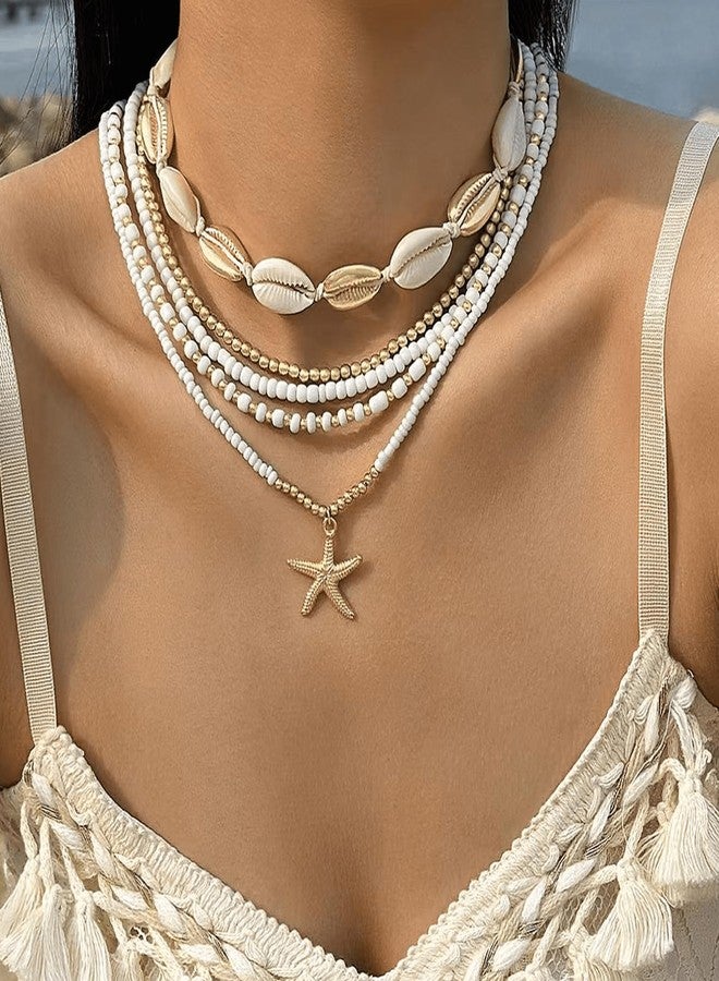 Your Always Charm Seashell Necklace for Women Shell Necklace Summer Outfits for Women Adjustable Layered Sea Shell Charm Necklaces Beach Vacation Essentials Holiday Jewelry, Zinc, No Gemstone - Image 4