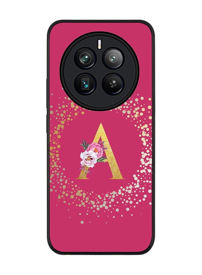 Stylizedd Rugged Black edge case for Realme 12 Pro / Realme 12 Pro Plus 5G, Custom Monogram Initial Letter Floral Pattern Alphabet-A (Deep Pink Rose) - Image 1