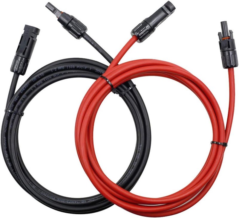 PHITUODA 10 قدم أسود + أحمر 10AWG (6 مم²) كابل تمديد لوحة شمسية، كابل محول شمسي مع موصل ذكر وأنثى - مجموعة من 2 - Image 2