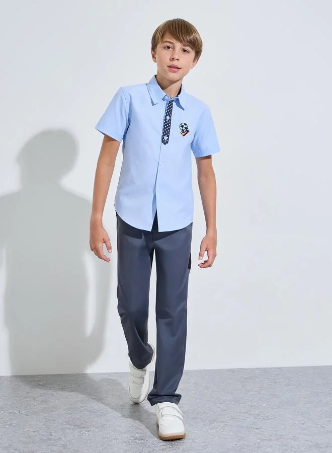 Styli Teen Boys Light Blue Embroidered Short Sleeves Shirt