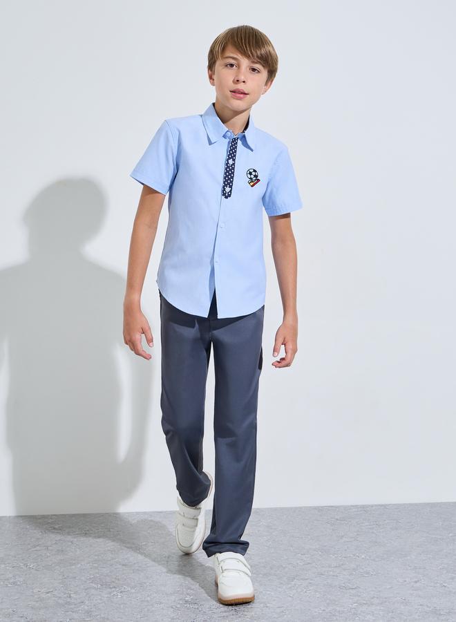 Styli Teen Boys Light Blue Embroidered Short Sleeves Shirt - Image 2