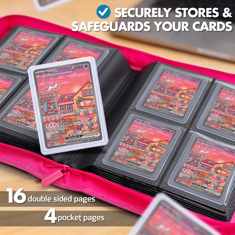 FunGuys Toploader Binder â€“ 4 Pocket Trading Card Binder for 128 Top Loaders, Pokemon Card Binder, MTG, Yugioh, Sports Cards, TCG Storage Album, Zipper Card Collector Folder - Image 2